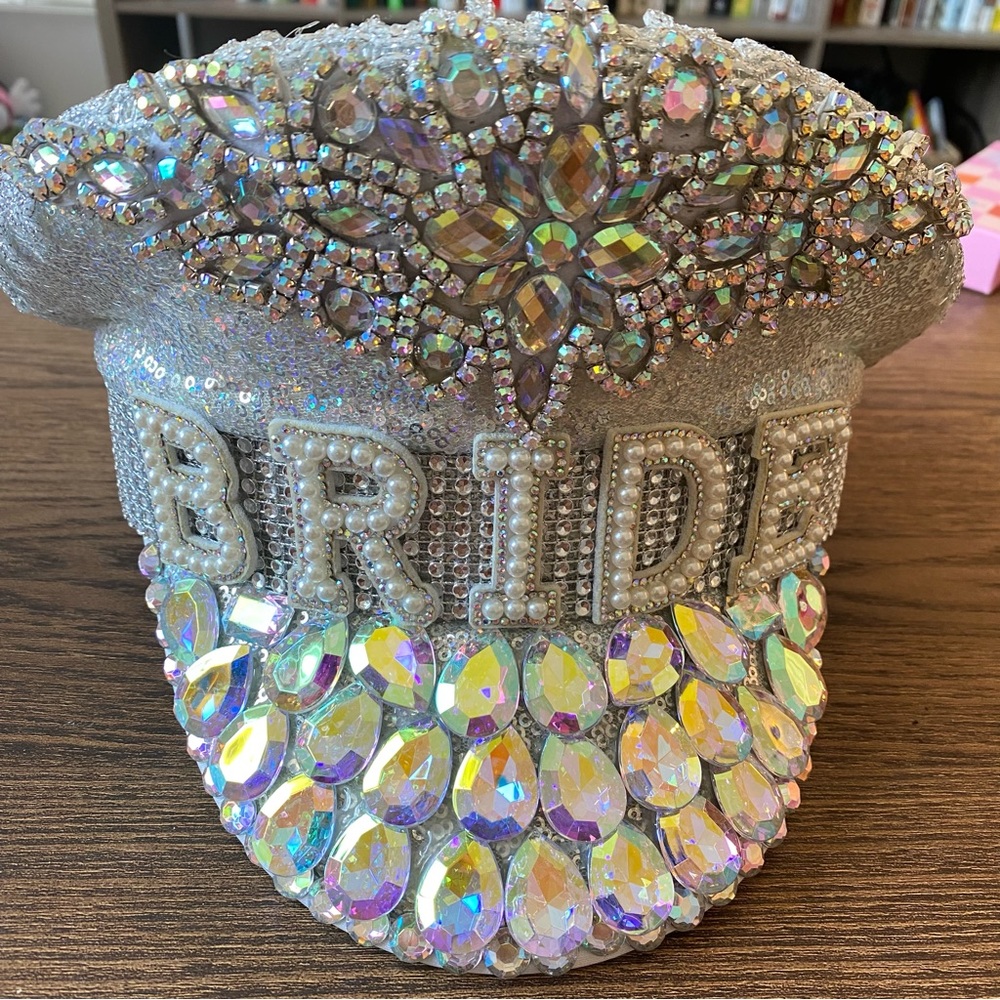 BRIDE sequin and jewel accented captain hat